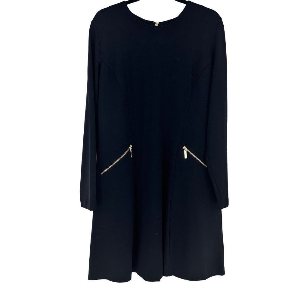 MICHAEL Michael Kors Sheath Dress Size 16 Black Gold Knee Length Long Sleeve